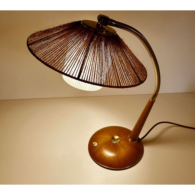 Vintage Desk Lamp in Sisal and Wood from Temde, 1960s For Sale - Image 4 of 14