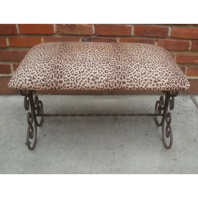 Oscar Bach Iron Scroll Bench Spanish Mission Arts and Crafts For Sale - Image 4 of 10