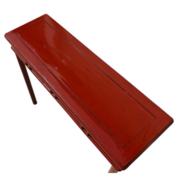 Chinese Red Lacquer 38" Long Console Table For Sale - Image 3 of 4