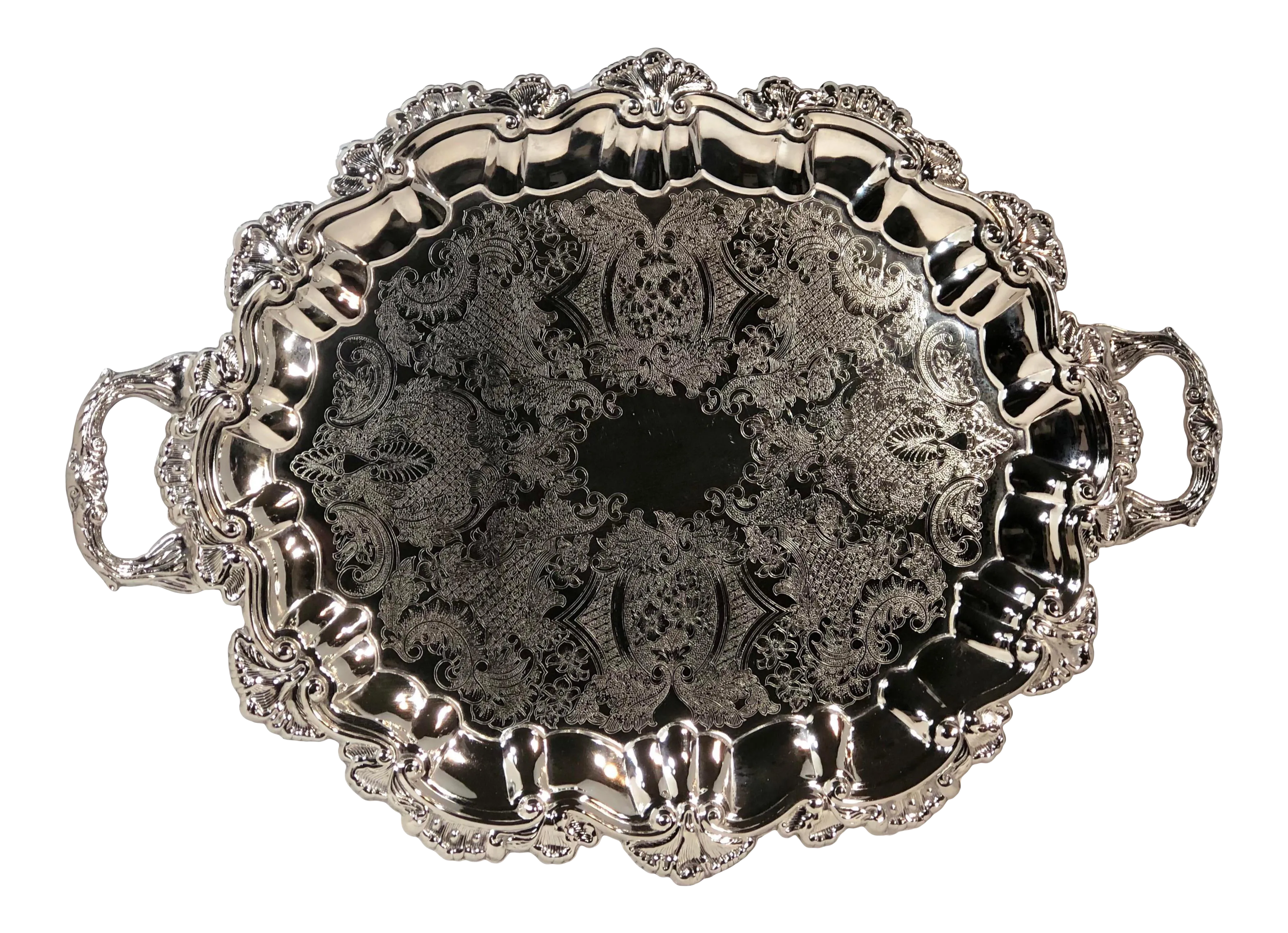 Mid 20th Century French Footed Silver Plate Serving Tray With