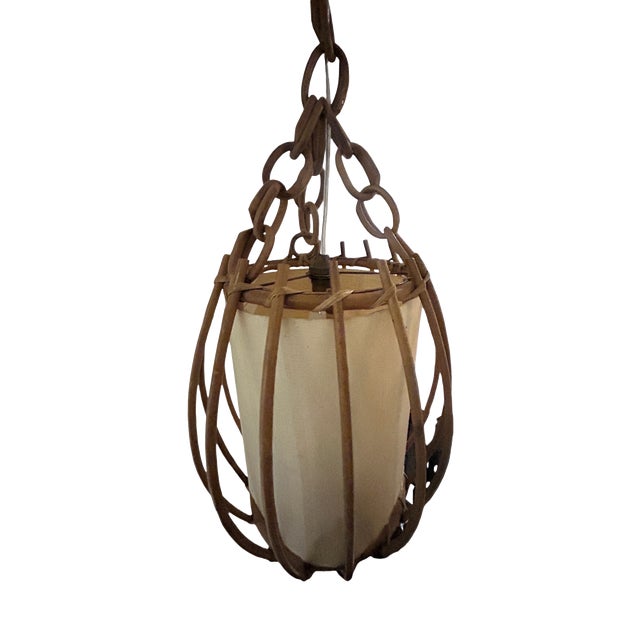 Wicker Pendant Light from Louis Sognot, 1960s For Sale