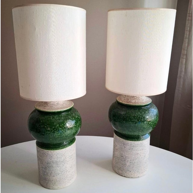 Green Monumental Ceramic Table Lamp Bases by Aldo Londi for Bitossi, 1960s, Set of 2 For Sale - Image 8 of 8