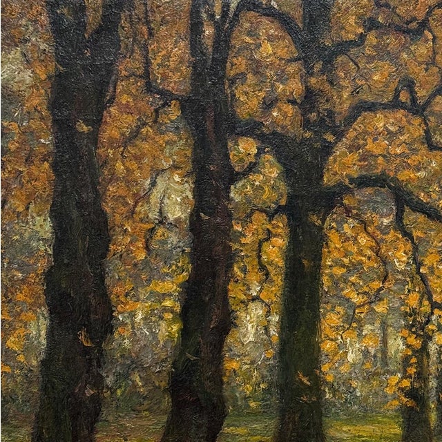Framed Oil Painting on Canvas by Alphonse Van Beurden Jr. (1878–1962) 'Shepherd and Flock in Autumn Forest' For Sale - Image 11 of 15