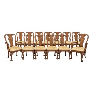 Set of 10 Burl Walnut Georgian / Queen Anne Style Dining Chairs – 8 Side Chairs & 2 Armchairs For Sale