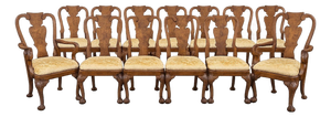 Set of 10 Burl Walnut Georgian / Queen Anne Style Dining Chairs – 8 Side Chairs & 2 Armchairs