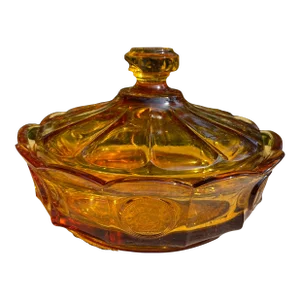 Mid 20th Century Coin Glass Amber Candy Box & Lid by Fostoria
