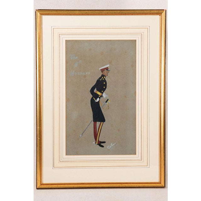 Original signed watercolor depicting an amusing military scene, dated circa 1923. Hand-painted on paper with expressive...