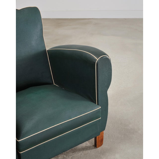 Pair of 20th Century French Art Deco Period Green Club Chairs For Sale - Image 13 of 17