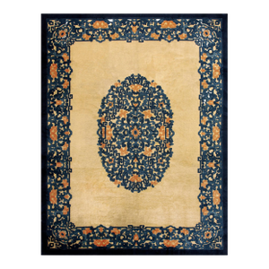 Superb Tan Beige and Blue Color With Chinoiserie Design Antique Chinese Peking Rug