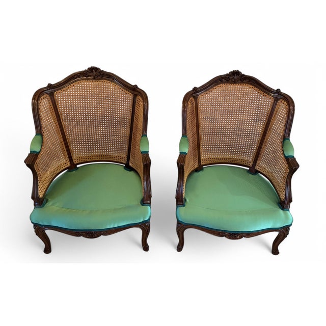 Wood Vintage French Louis XV Caned Bergere Chairs - a Pair For Sale - Image 7 of 15