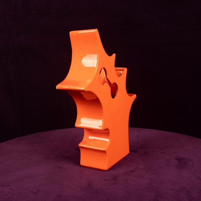 Abstract Orange Ceramic Sculptural Vase, 1980 For Sale - Image 12 of 18