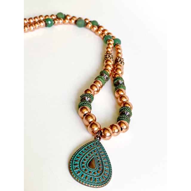 2020s Artisan Solid Copper & Green Aventurine Statement Necklace | Verdigris Patina Pendant | Bohemian Luxe Handcrafted Jewelry For Sale - Image 5 of 18