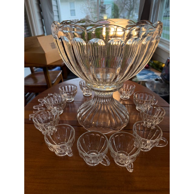 American Early 20th Century Anchor Hocking Colonial Punch Bowl With Stand - 26pcs For Sale - Image 3 of 12