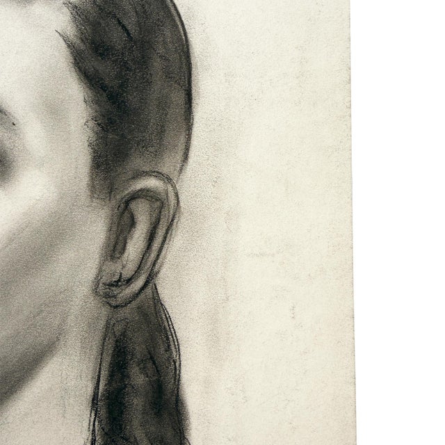 Mid 20th Century Black & White Charcoal Portrait Drawing of a Woman With Peter Pan Collar MCM For Sale In Oklahoma City - Image 6 of 8