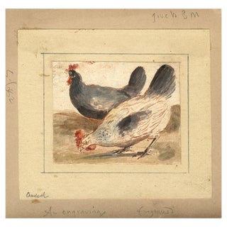 After Marmaduke Cradock, Chickens, 17th Century, Engraving with Watercolour For Sale