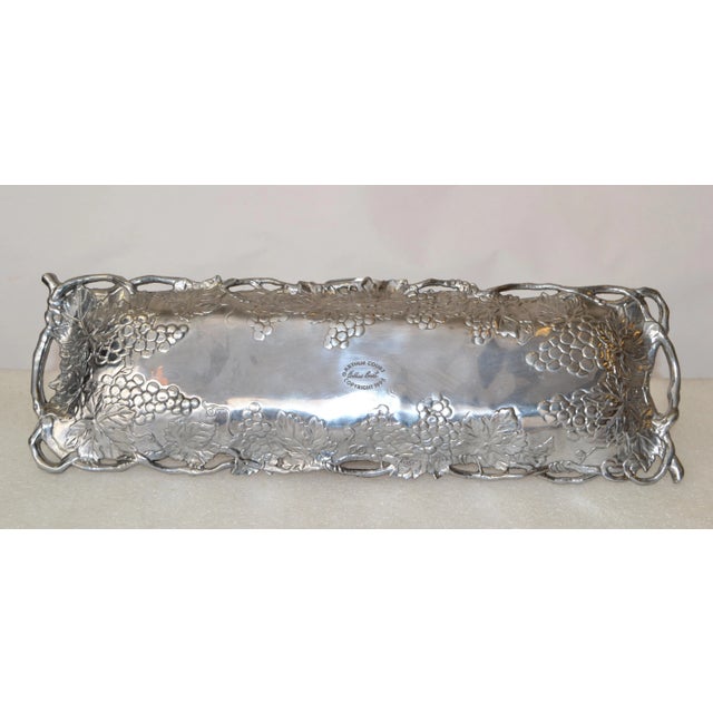 1990s Repousse Grapes Arthur Court Cast Aluminum Rectangle Serving Platter Tray For Sale - Image 12 of 13