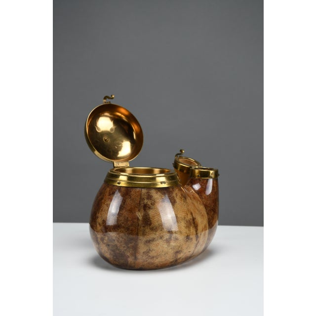 Mid-Century Modern Pipe-Form Tobacco & Match Box in Lacquered Goatskin and Brass by Aldo Tura for Macabo, Italy, 1950s For Sale - Image 3 of 11