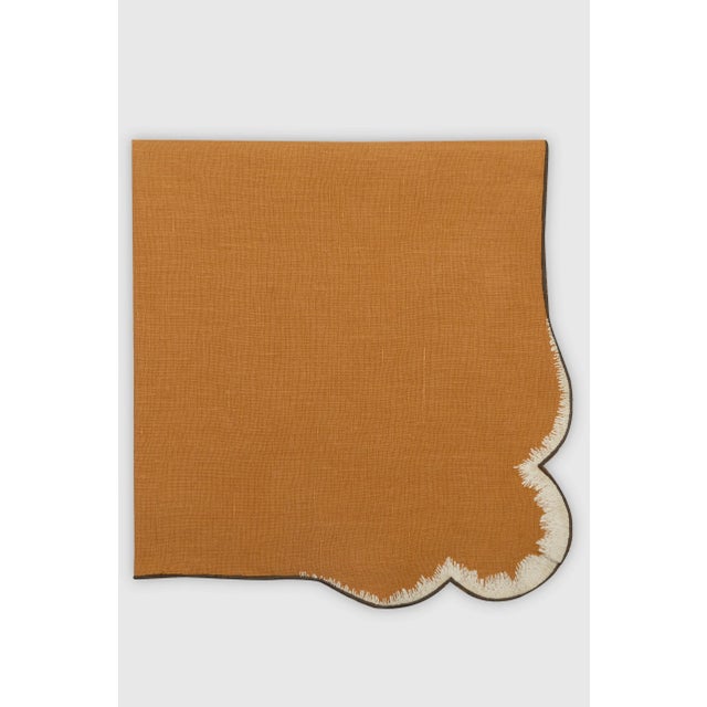 Contemporary VALVER Tobacco Embroidered Linen Napkin from Los Encajeros For Sale - Image 3 of 6