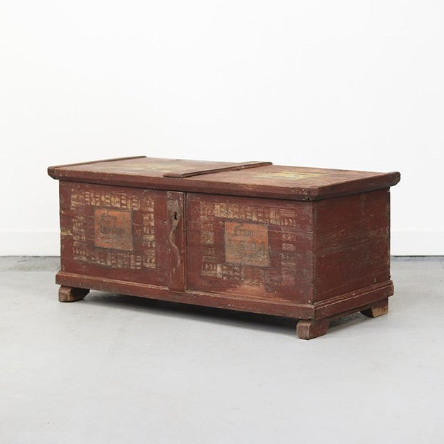 Wood Painted Bridal Chest, 1854 For Sale - Image 7 of 9