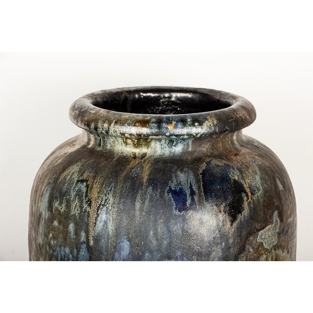 Blue Large Art Deco Vase in Glazed and Iridescent Blue Stoneware by Roger Guérin, 1930s For Sale - Image 8 of 11