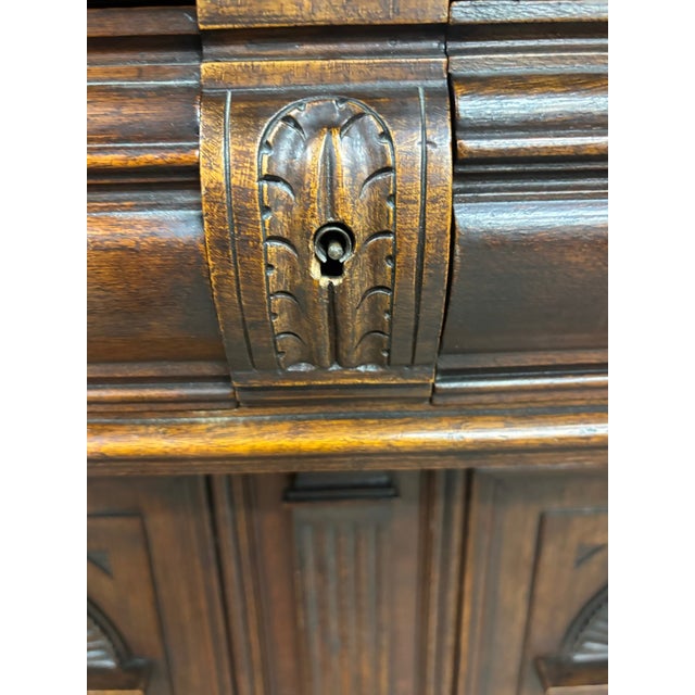 Antique Late 1800s French Renaissance Revival Walnut Step Back Bookcase Cabinet For Sale - Image 13 of 17