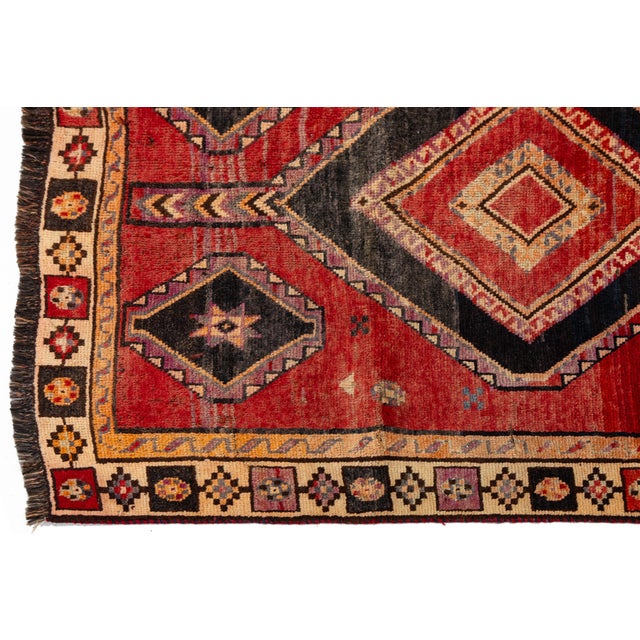 Mid-Century Vintage Tribal Kurdish Wool Rug With Geometric Diamond Medallions For Sale In New York - Image 6 of 8