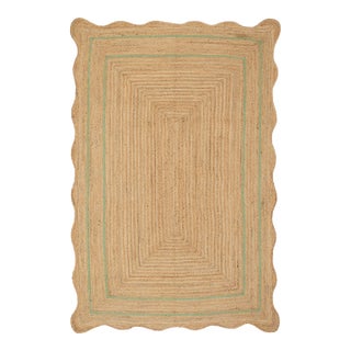 Olive Natural Jute Wave Scallop Rug 3x5 Ft. For Sale