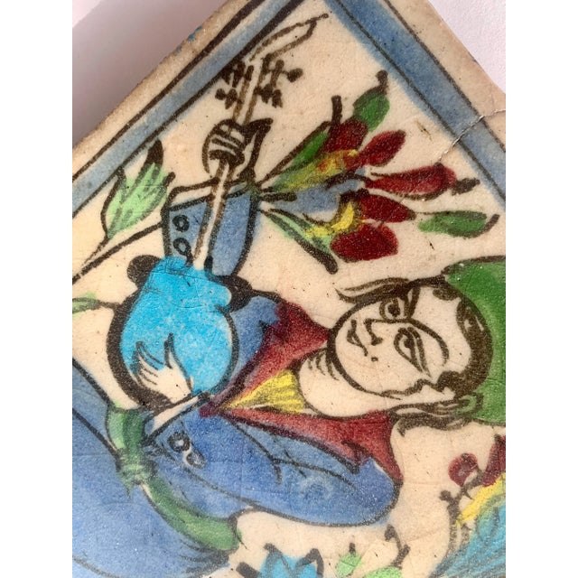 Antique Qajar Iznik Indo Persian Glazed Ceramic Tile For Sale - Image 9 of 11