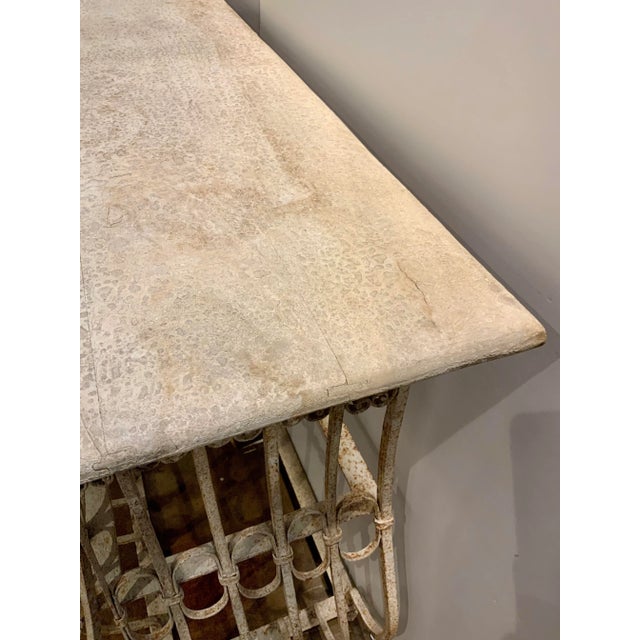 Early 20th Century Vintage Antique White Finished Iron Faux Bois Console Table For Sale - Image 5 of 7