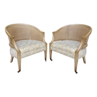 Vintage 1970's Mahogany & Cane Barrel Chairs- a Pair For Sale