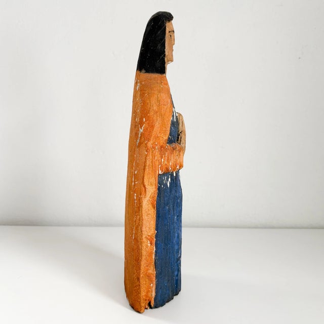 Early 20th Century Wood Saint Figurine, Antique Wood Carved Saint Figurine For Sale In Boston - Image 6 of 12