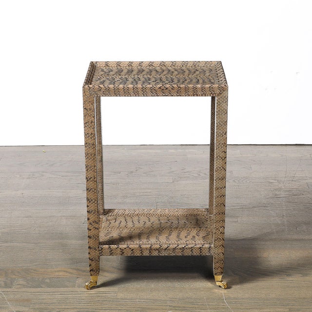 Brown Mid-Century Modernist Python Side Table With Brass Castors by Karl Springer For Sale - Image 8 of 16