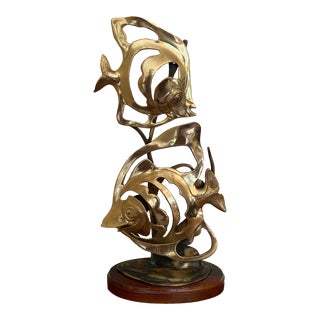 Vintage 1970s Solid Brass Fish Sculpture Home Decor MCM For Sale