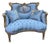 1920 French Louis XVI Gold Beech Blue Velvet Settee 1pc For Sale