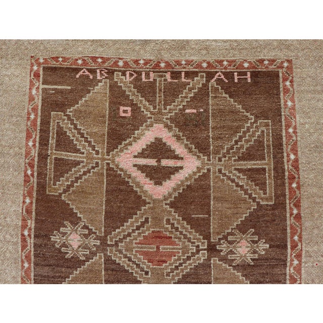 Taupe Hand Knotted Colorful Turkish Kars With Tribal Designs and Geometric Motifs 4'4 X 9'9 For Sale - Image 8 of 12