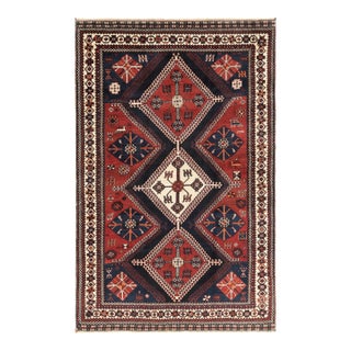 Vintage Gabbeh Persian Rug in Black-Brown With Geometric Medallions - Rug & Kilim For Sale