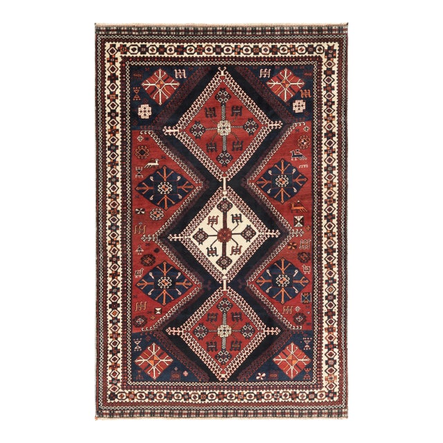 Vintage Gabbeh Persian Rug in Black-Brown With Geometric Medallions - Rug & Kilim For Sale