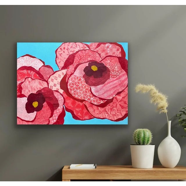 Ruby Red "Poppies Forever" Contemporary Original Abstract Botanical Mixed-Media Collage by Tracy Allegro For Sale - Image 8 of 11