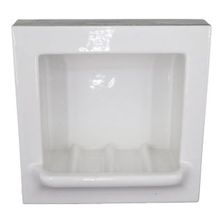 Vintage Recessed Fairfacts Co. White Ceramic Bathtub Soap Dish For Sale