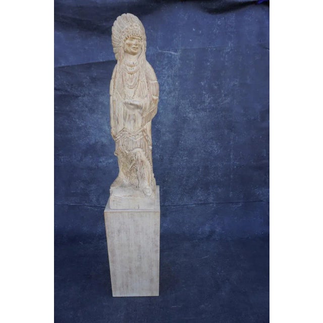 Figurative Mid 20th Century Monumental Hand-Carved Indian Chief Figure For Sale - Image 3 of 12