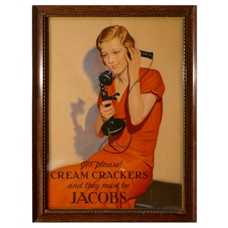 Jacobs Cream Crackers Card Poster, Dublin, 1930s For Sale