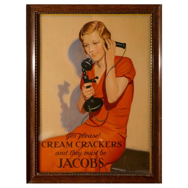 Jacobs Cream Crackers Card Poster, Dublin, 1930s For Sale