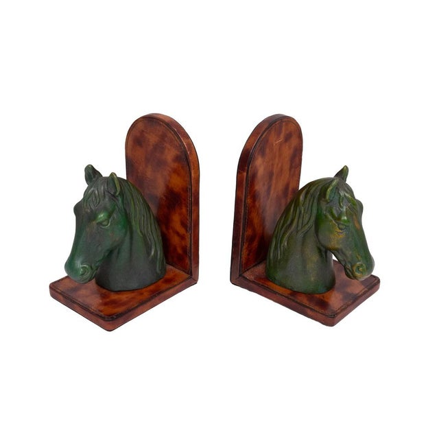 Mid-Century Modern Ceramic and Leather Horses Head Bookends 1970s, Set of 2 For Sale - Image 3 of 9
