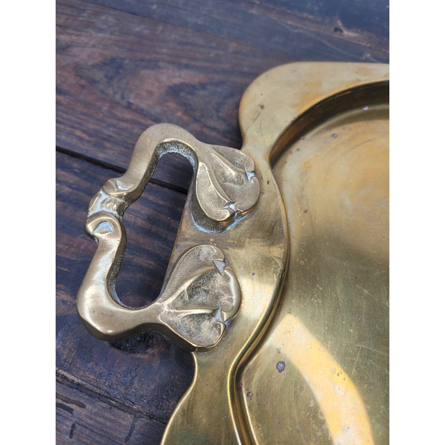 Mid 20th Century Hollywood Regency Solid Brass Tray With Art Nouveau Style Handles For Sale - Image 11 of 12