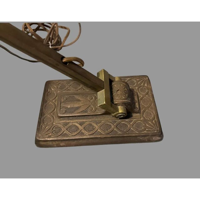 Antique Arts & Crafts Brass & Slag Glass Bankers Desk Table Lamp For Sale - Image 11 of 11