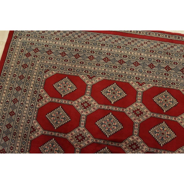 Textile Bokhara Jaldar Rug 8’2” X 10’6” Red Wool Tribal Hand-Knotted Oriental Carpet For Sale - Image 7 of 14