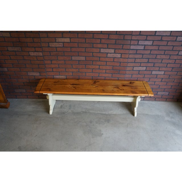 Farmhouse Ethan Allen Antique Pine Trestle Bench For Sale - Image 3 of 4