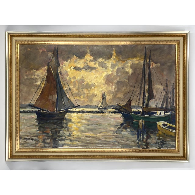 Hans Gleissner, Harbor Landscape with Sailing Ships, 1920s, Oil Painting on Canvas, Framed For Sale - Image 11 of 11