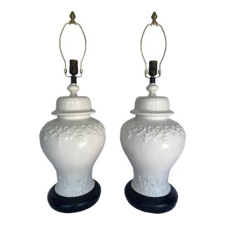 Large Chinoiserie Italian Ceramic Blanc De Chine Ginger Jar Lamps - a Pair For Sale