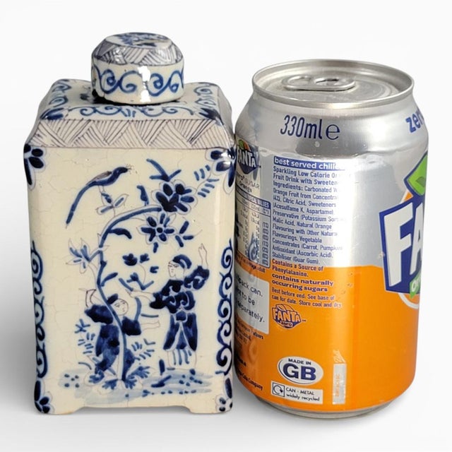 Antique Dutch Delftware Blue and White Chinoiserie Tea Caddy, 1700s For Sale - Image 9 of 10